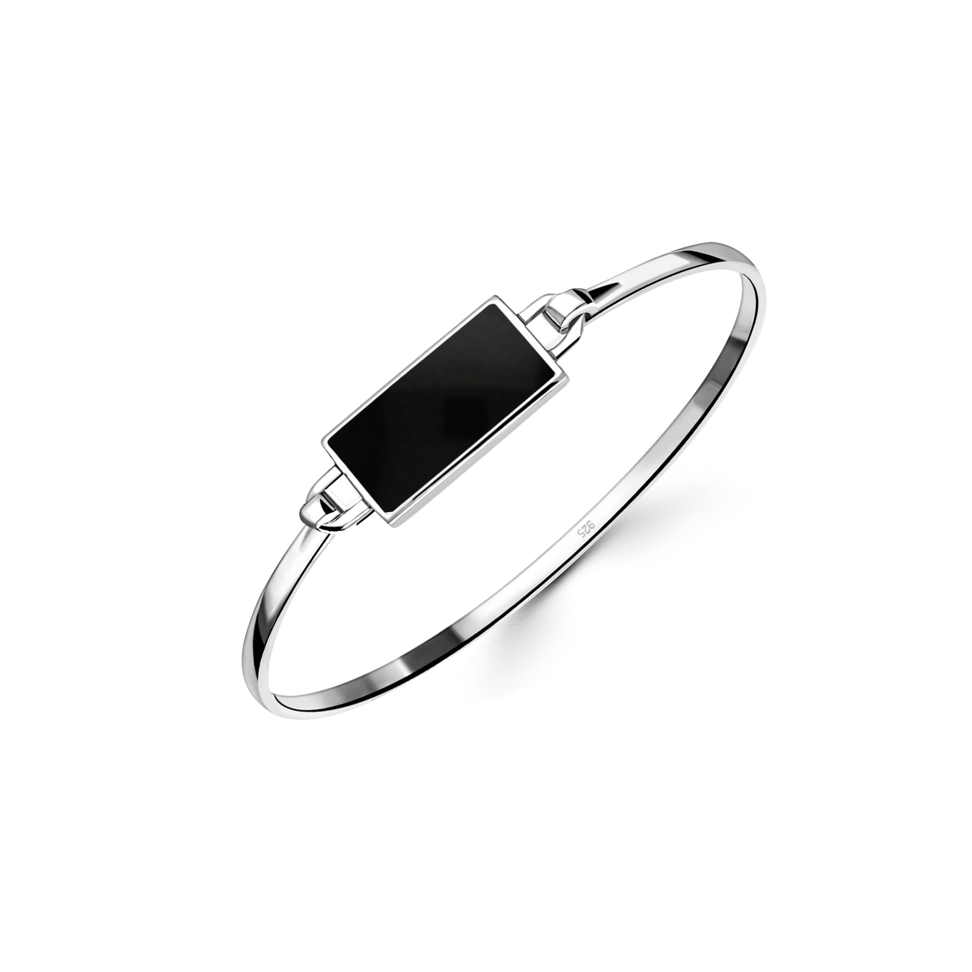 Sterling Silver Whitby Jet Rectangular Shaped Bangle