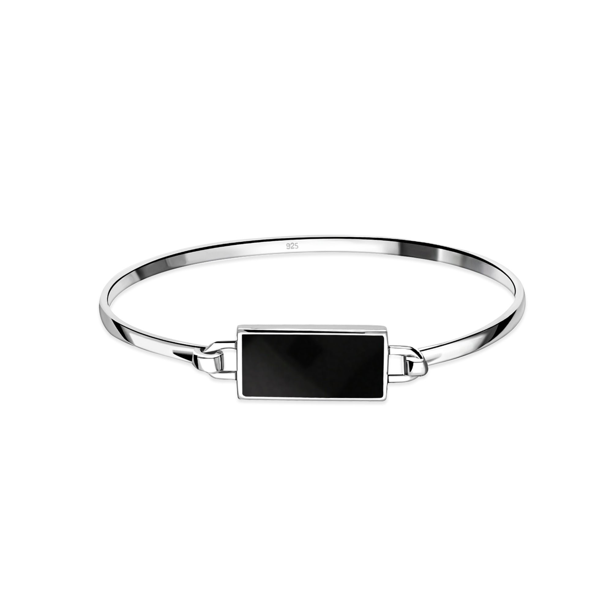 Sterling Silver Whitby Jet Rectangular Shaped Bangle