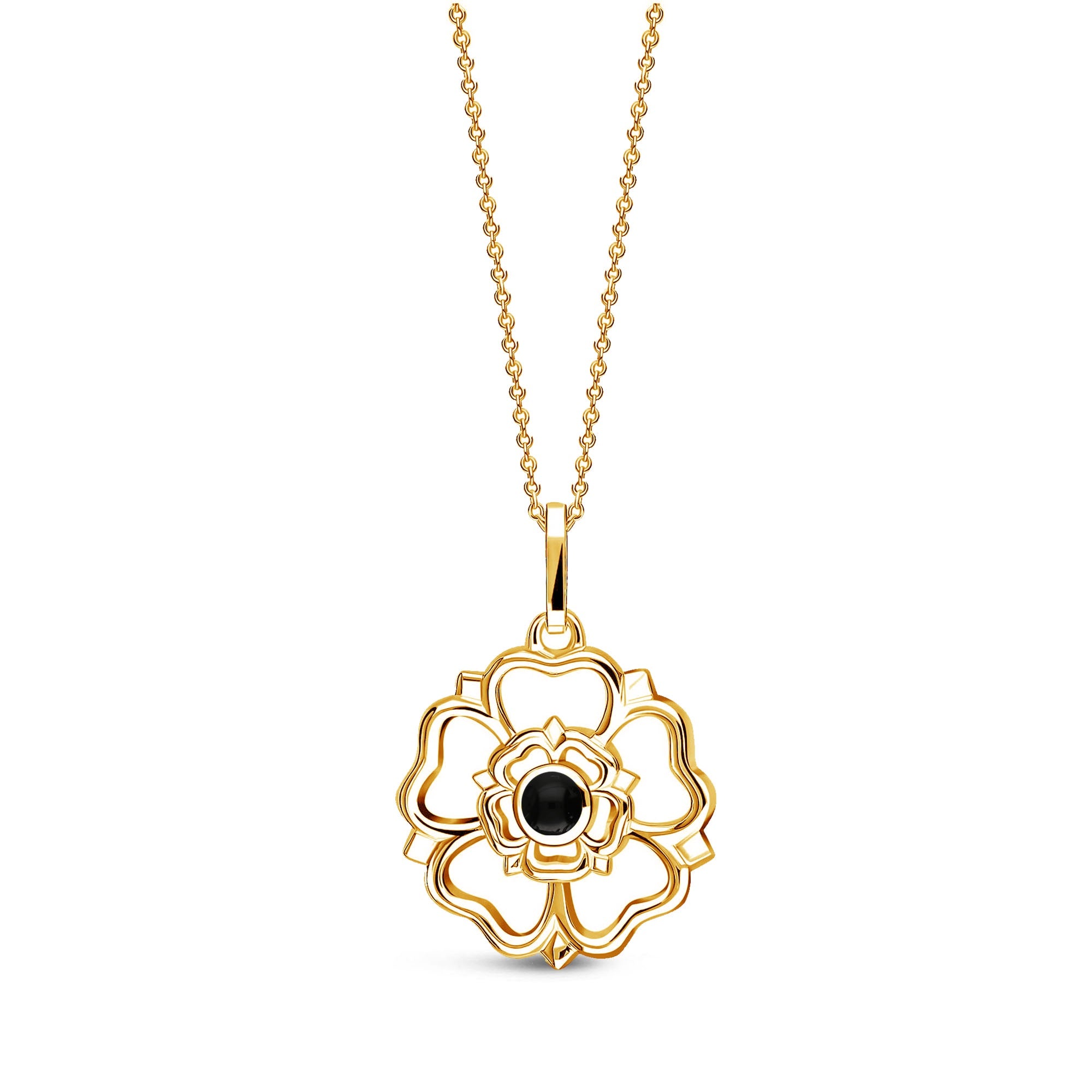 Yellow Gold Vermeil Whitby Jet Large Yorkshire Rose Pendant
