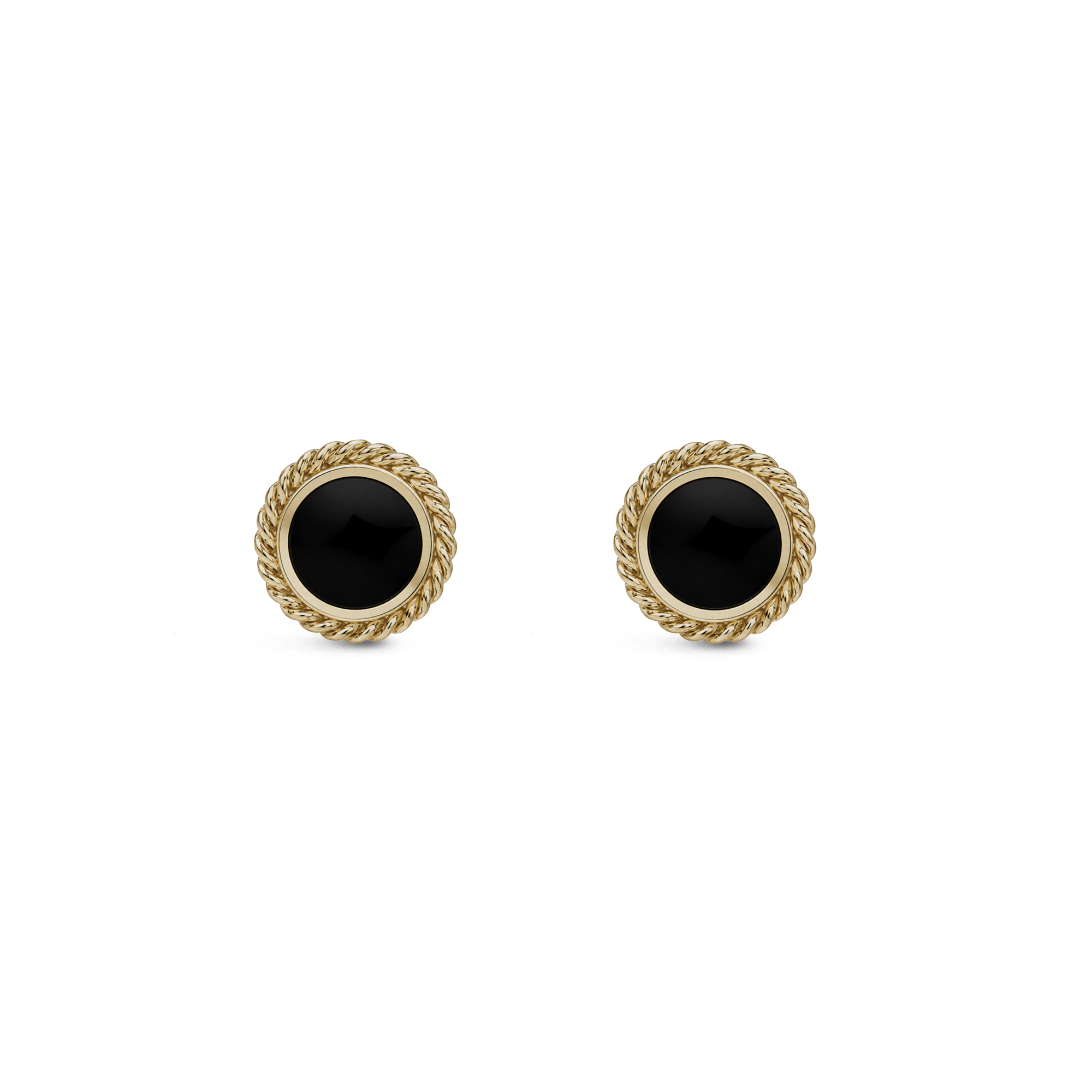 Yellow Gold Vermeil Whitby Jet Medium Rope Edge Round Stud Earrings
