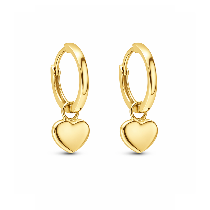 Yellow Gold Vermeil Heart Drop Huggie Hoop Earrings