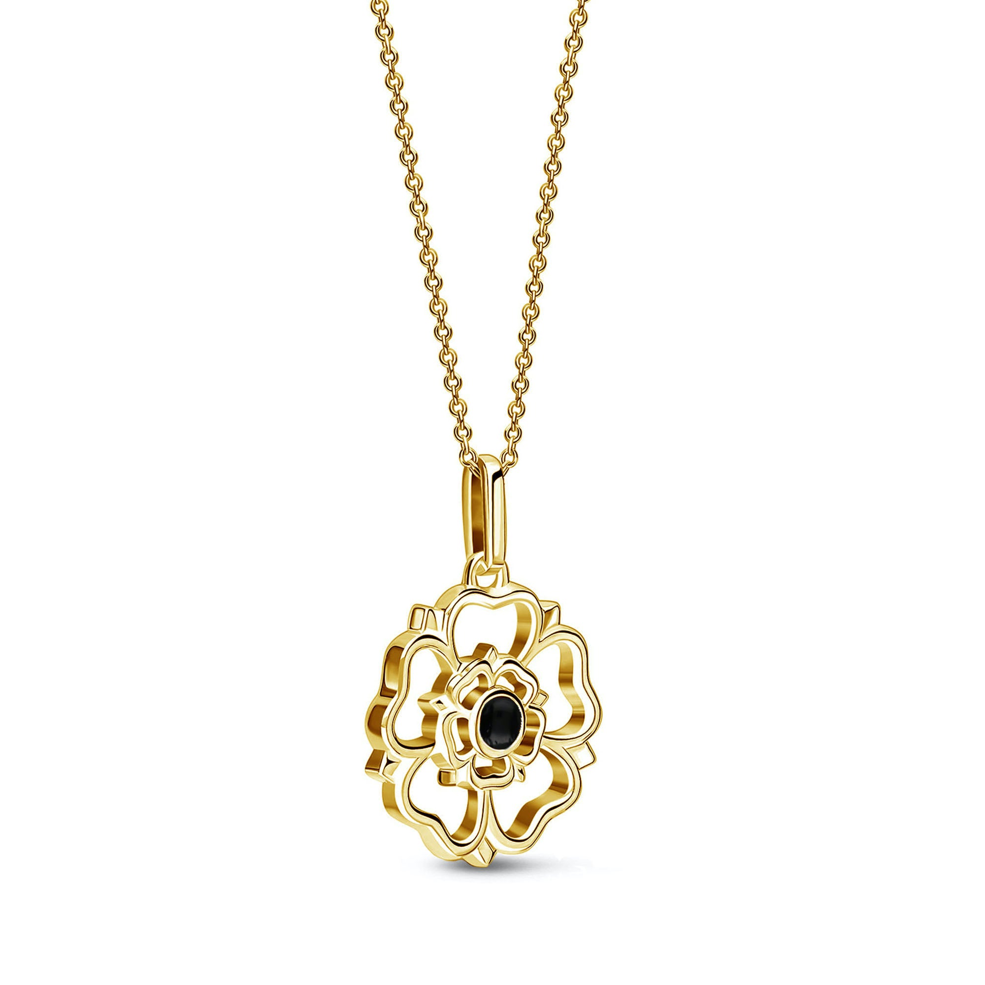 Yellow Gold Vermeil Whitby Jet Large Yorkshire Rose Pendant