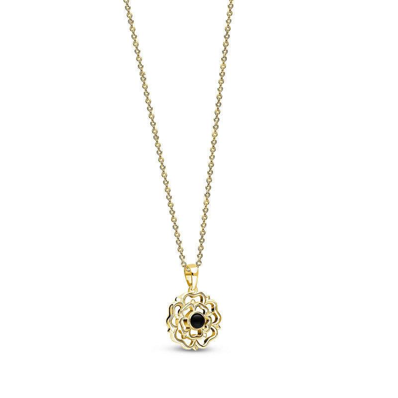 Yellow Gold Vermeil Whitby Jet Small Yorkshire Rose Pendant