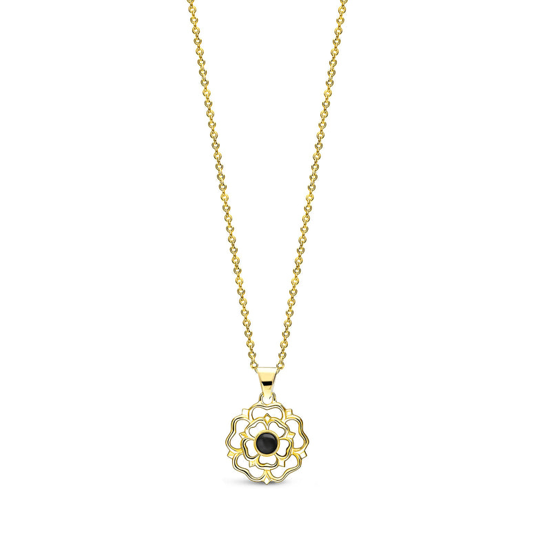 Yellow Gold Vermeil Whitby Jet Small Yorkshire Rose Pendant