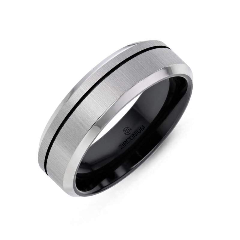 Zirconium Flat Court Grooved Ring