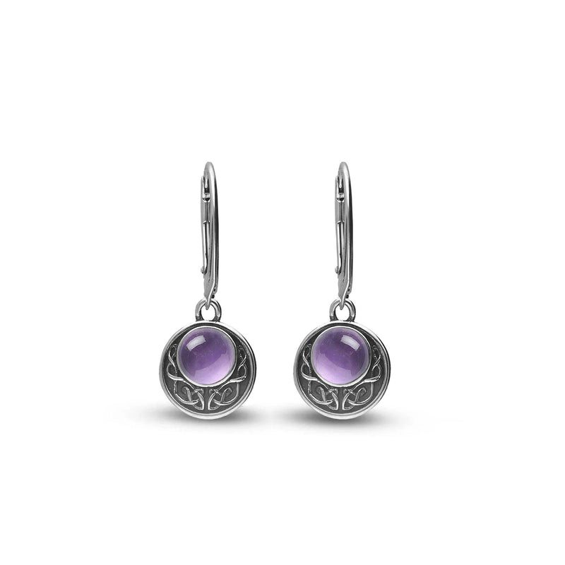 Sterling Silver Amethyst Oxidised Celtic Disc Drop Earrings