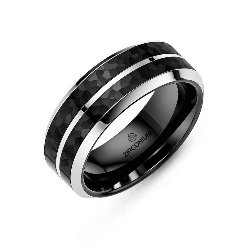 Zirconium Hammered Central Groove Ring