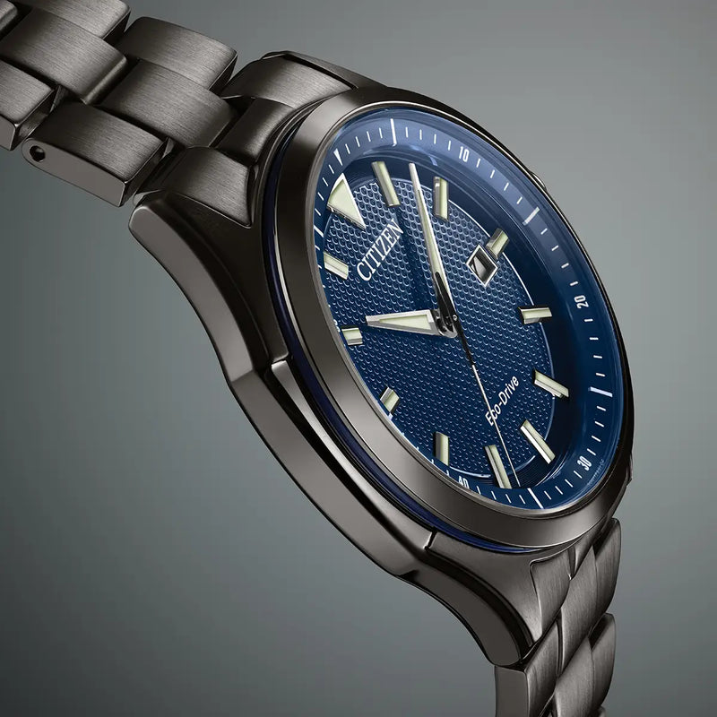 Citizen Eco-Drive Men’s Black Stainless Steel Blue Dial Watch AW1147-52L