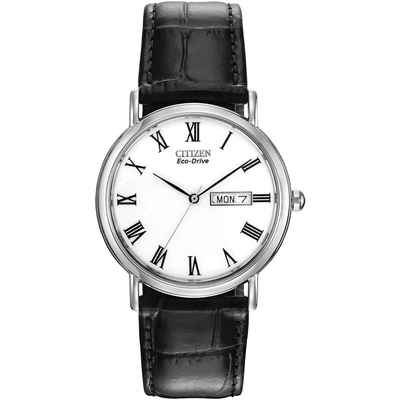 Citizen Eco-Drive Men’s White Dial Leather Strap Watch BM8240-11A