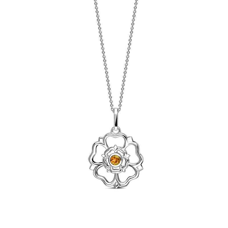 Sterling Silver Citrine Yorkshire Rose Pendant