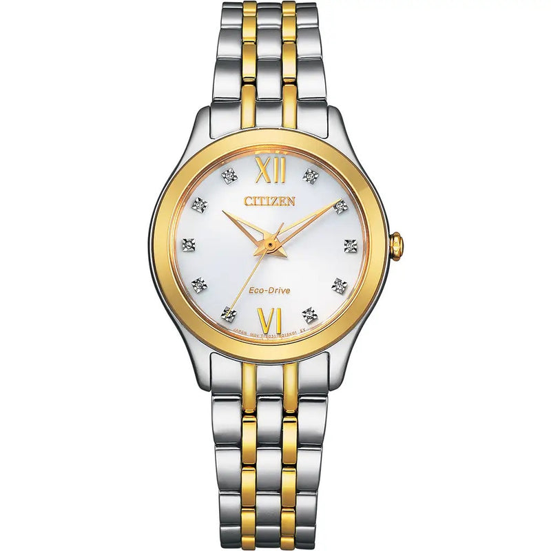 Citizen Silhouette Eco-Drive Ladies’ Two Tone Diamond White Dial Watch EM1014-50A