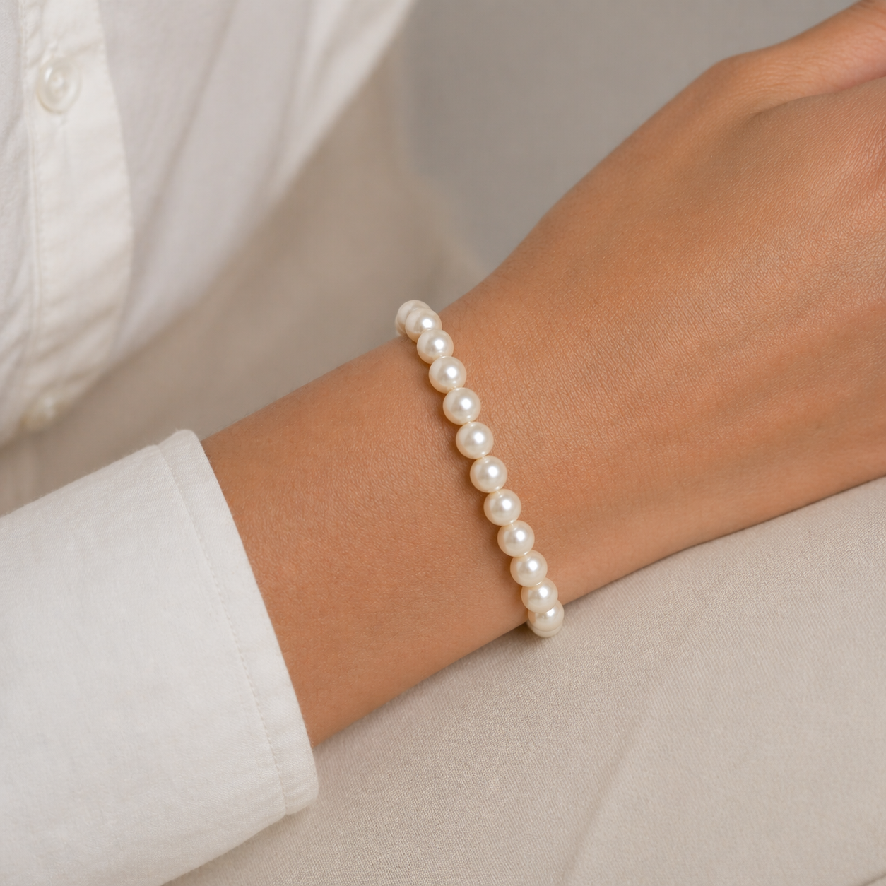 9ct Yellow Gold Pearl Bracelet 6.5mm
