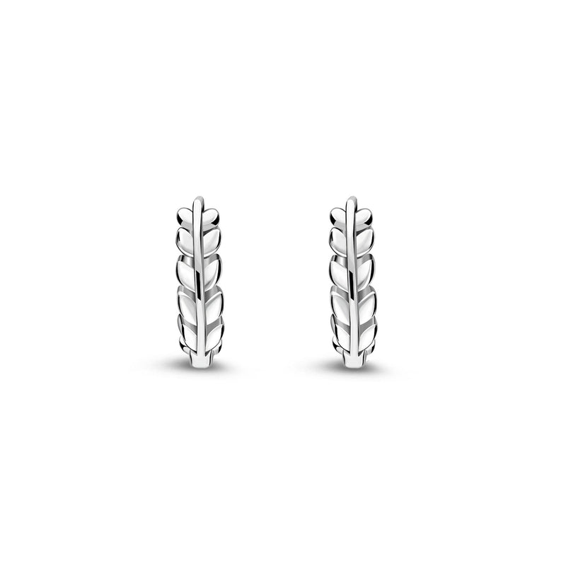 Sterling Silver Mini Huggie Leaf Hoop Earrings