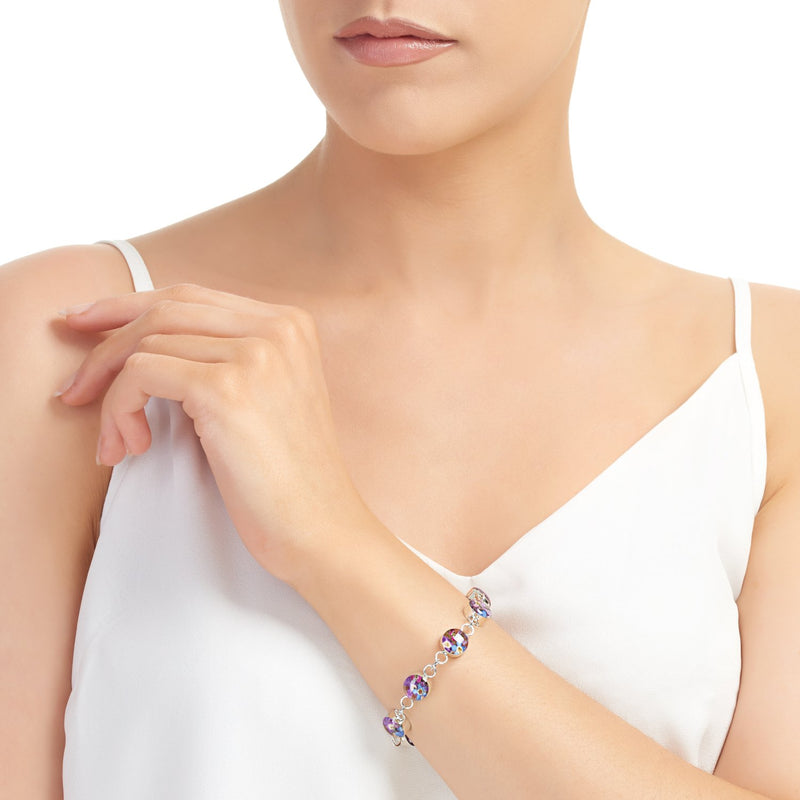 Sterling Silver Purple Haze Mixed Flower Round Bracelet