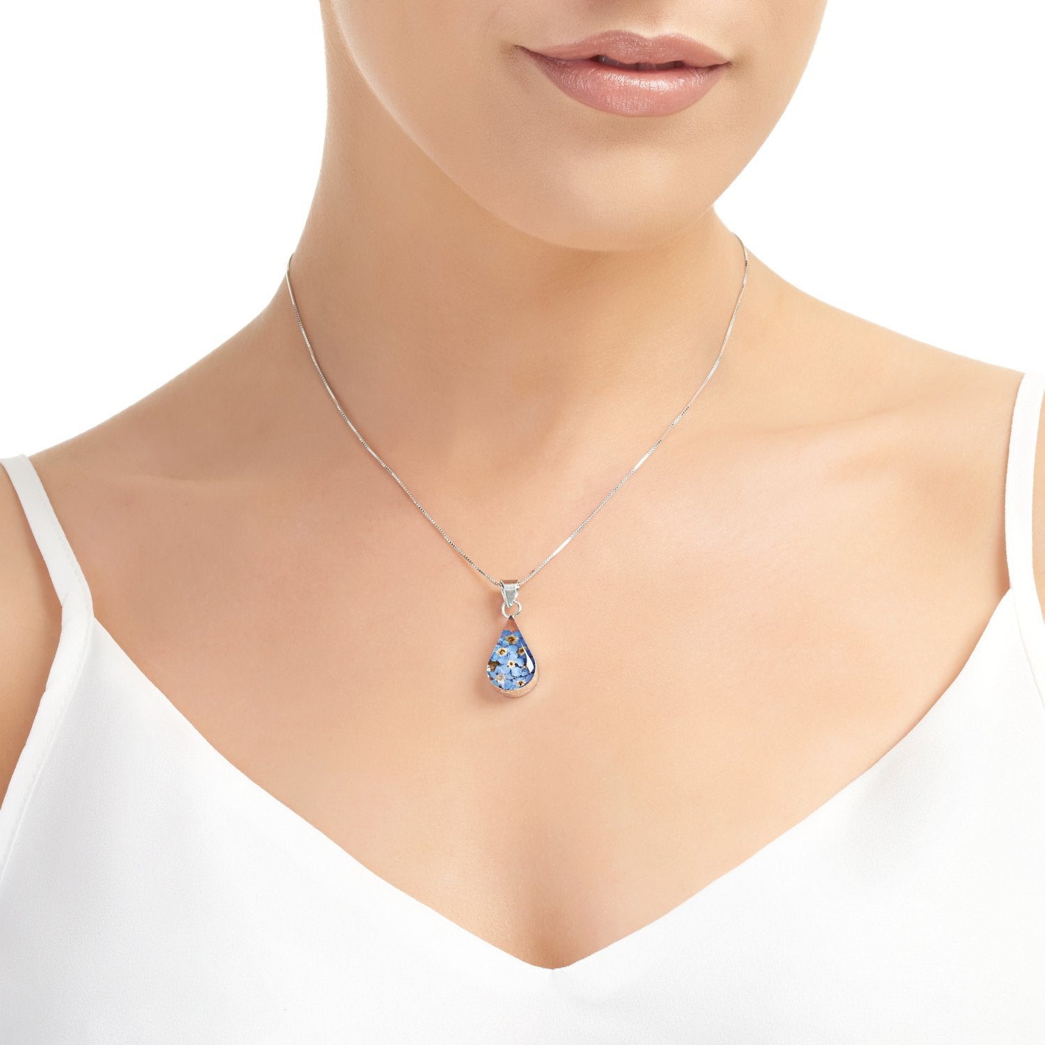 Sterling Silver Forget Me Not Teardrop Pendant