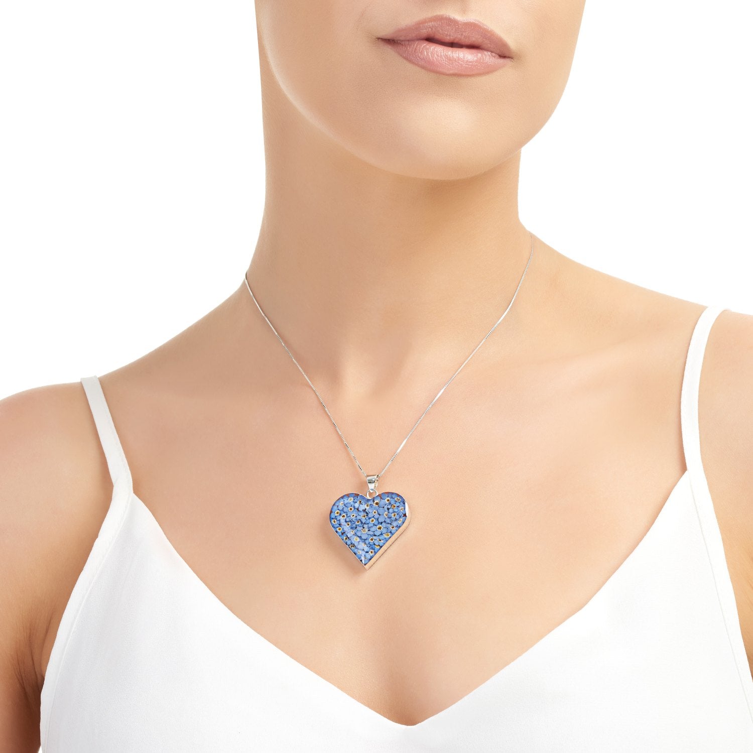 Sterling Silver Heart Forget Me Not Pendant