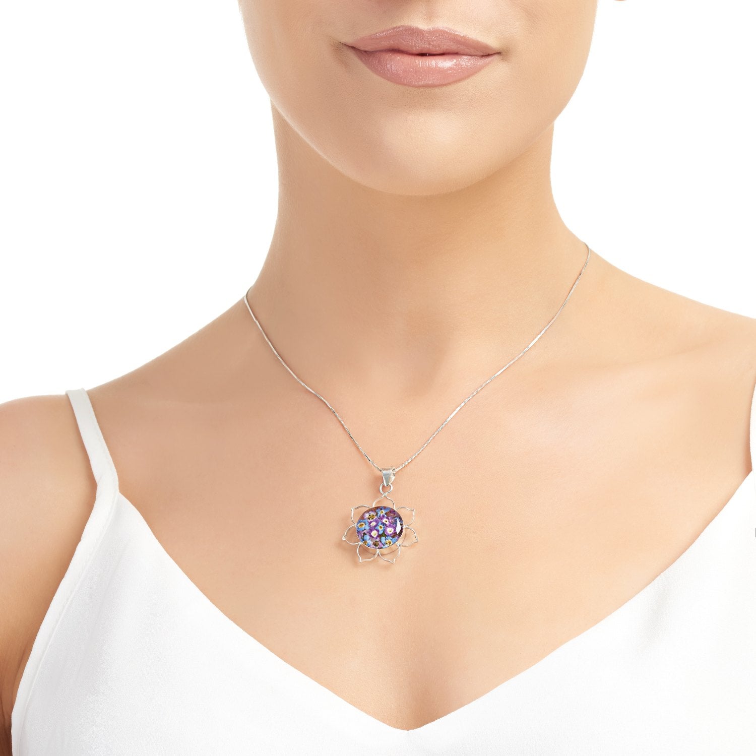 Sterling Silver Purple Haze Lotus Flower Pendant