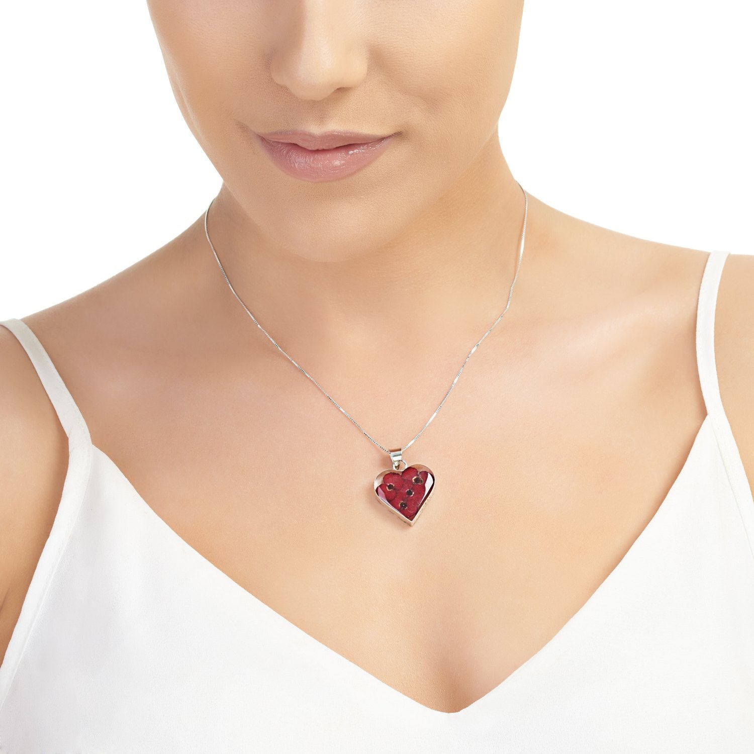 Sterling Silver Poppy Medium Heart Pendant