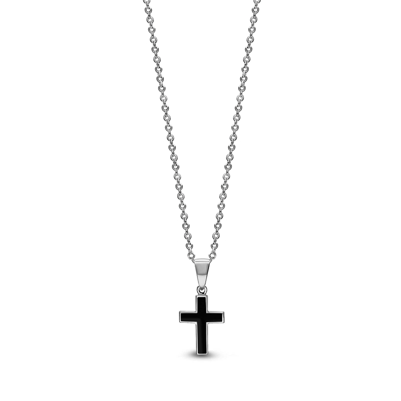 Sterling Silver Whitby Jet Dinky Cross Pendant