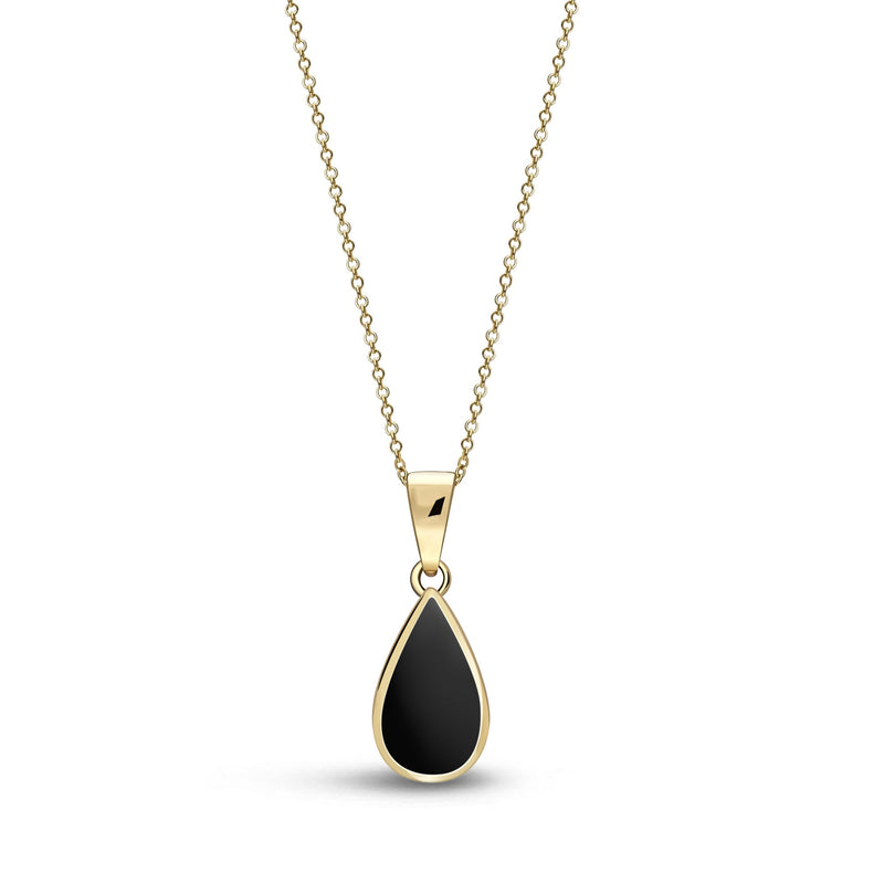 9ct Yellow Gold Whitby Jet Medium Teardrop Pendant