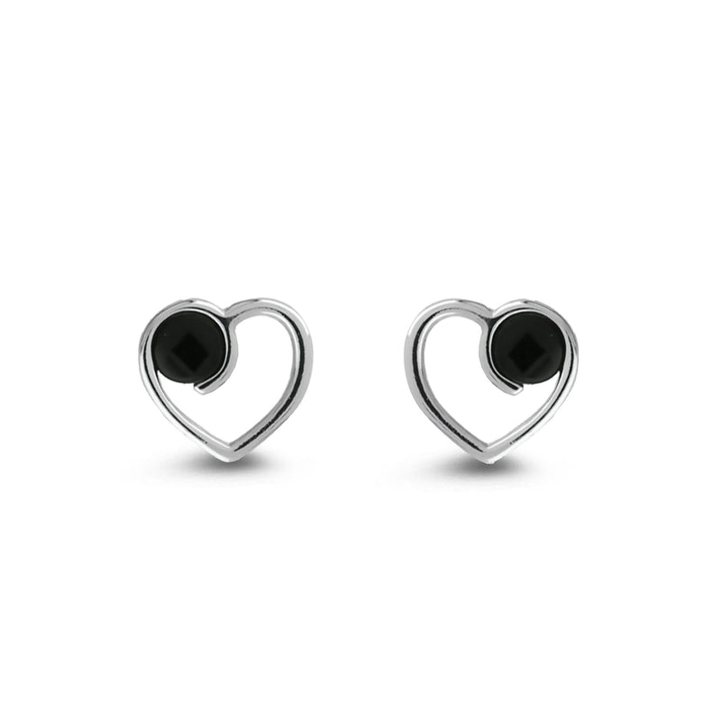 Sterling Silver Whitby Jet Ball Heart Stud Earrings