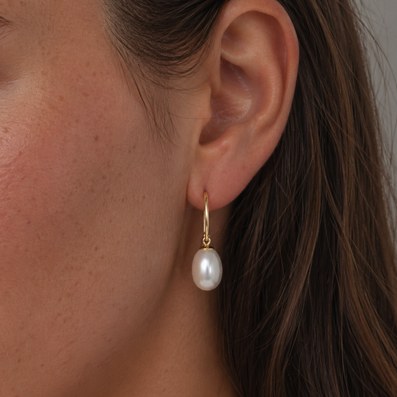 9ct Yellow Gold Pearl Teardrop Drop Earrings