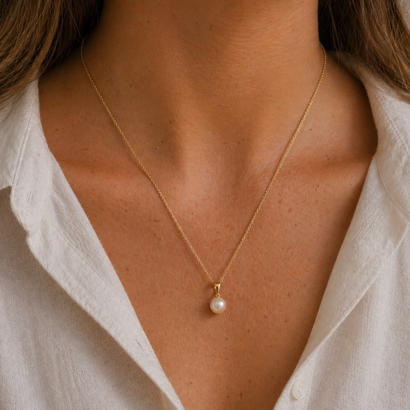 9ct Yellow Gold Pearl Round Pendant 8-8.5mm