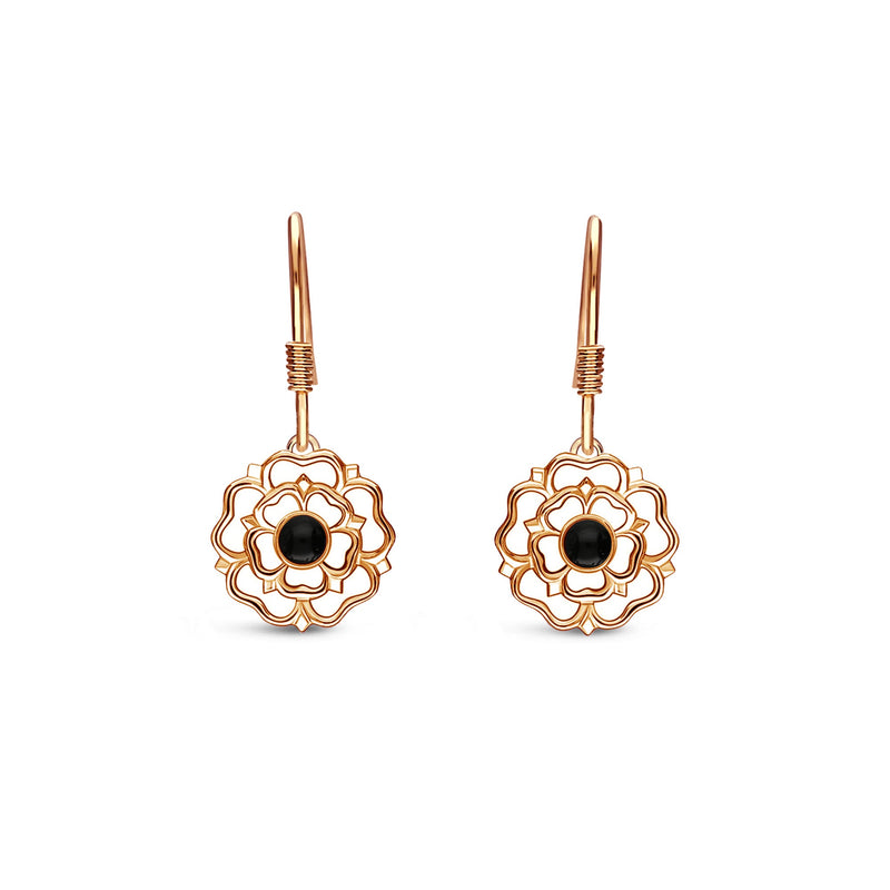 Rose Gold Vermeil Whitby Jet Yorkshire Rose Drop Earrings