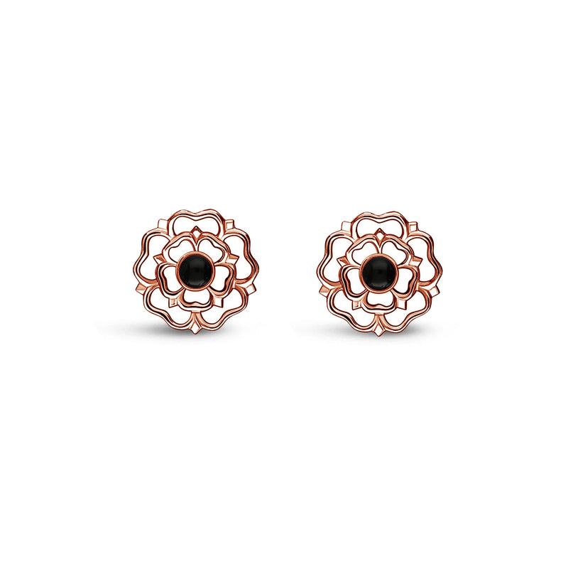 Rose Gold Vermeil Whitby Jet Yorkshire Rose Stud Earrings