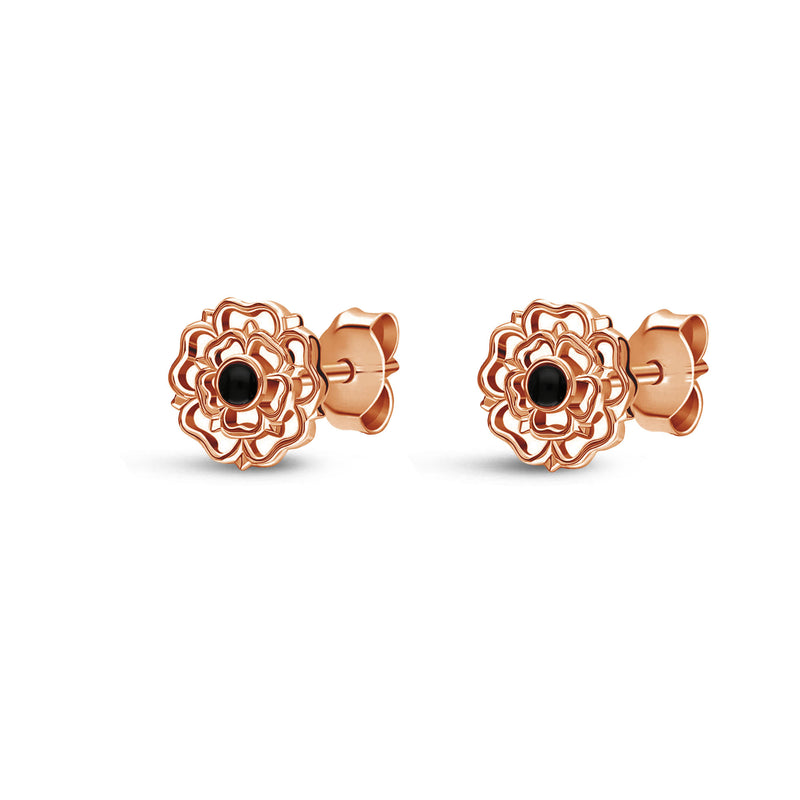 Rose Gold Vermeil Whitby Jet Yorkshire Rose Stud Earrings