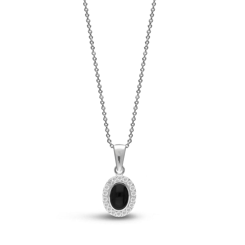 Sterling Silver CZ Whitby Jet Oval Pendant