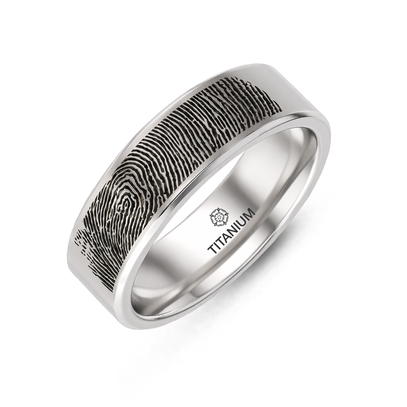 Titanium Flat Court Fingerprint Ring