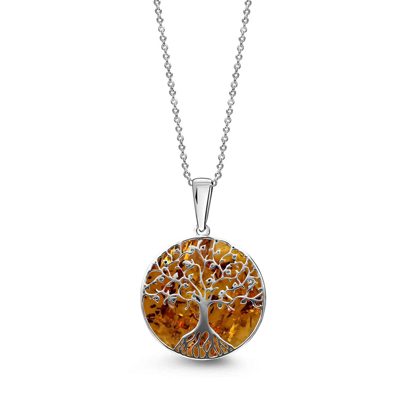 Sterling Silver Amber Medium Tree of Life Pendant