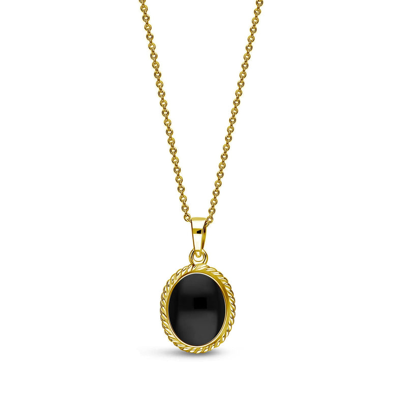 9ct Yellow Gold Whitby Jet Rope Edge Oval Pendant