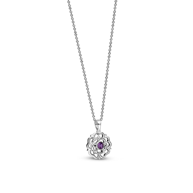 Sterling Silver Small Amethyst Yorkshire Rose Pendant
