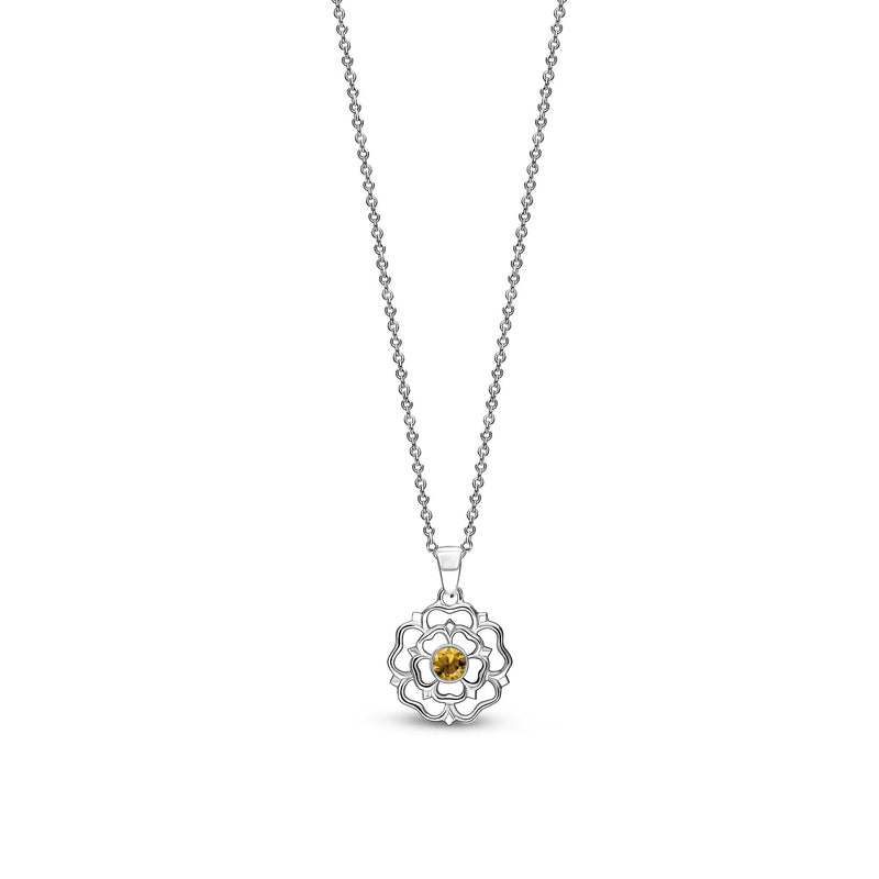 Sterling Silver Citrine Small Yorkshire Rose Pendant