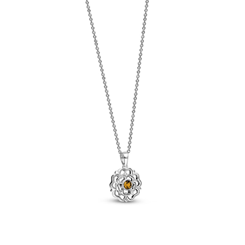 Sterling Silver Citrine Small Yorkshire Rose Pendant