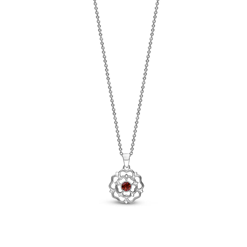 Sterling Silver Small Garnet Yorkshire Rose Pendant