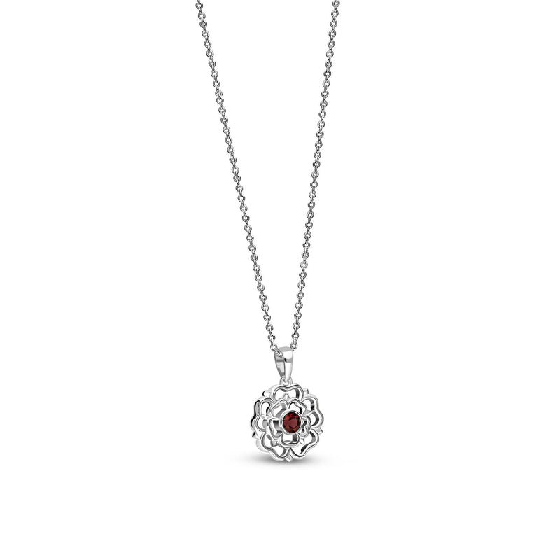 Sterling Silver Small Garnet Yorkshire Rose Pendant