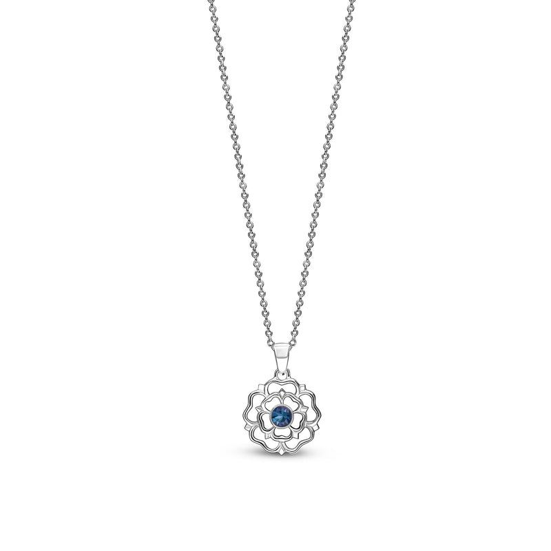 Sterling Silver Small London Blue Topaz Yorkshire Rose Pendant