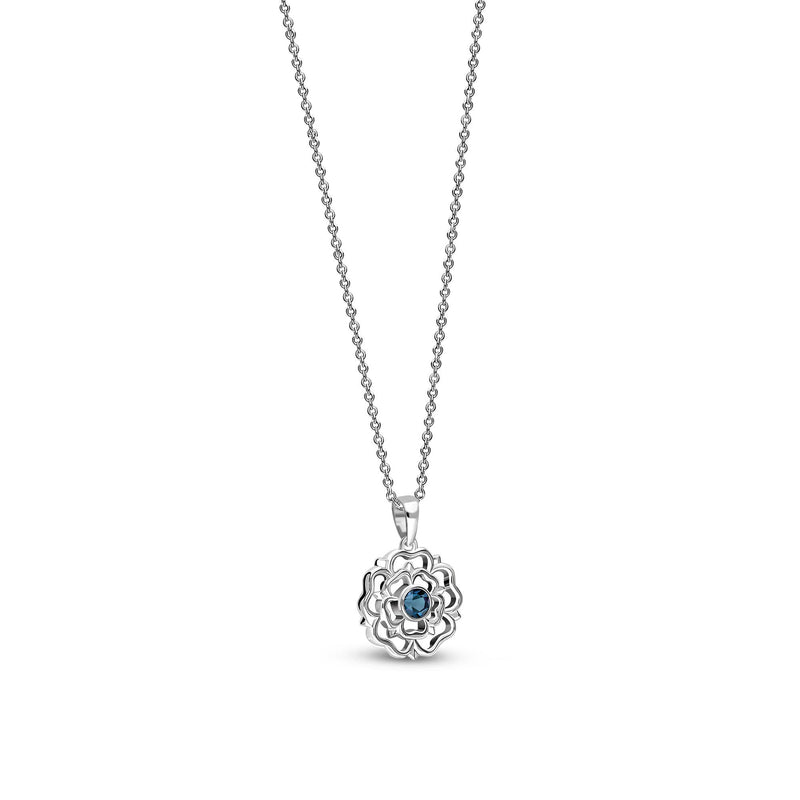 Sterling Silver Small London Blue Topaz Yorkshire Rose Pendant