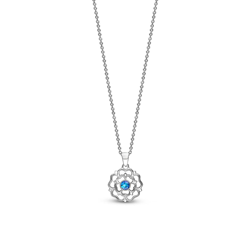 Sterling Silver Small Swiss Blue Topaz Yorkshire Rose Pendant