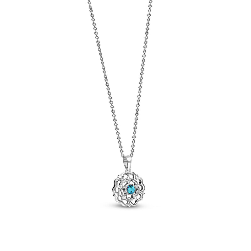 Sterling Silver Small Swiss Blue Topaz Yorkshire Rose Pendant