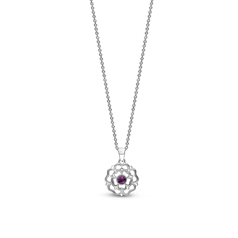 Sterling Silver Small Amethyst Yorkshire Rose Pendant