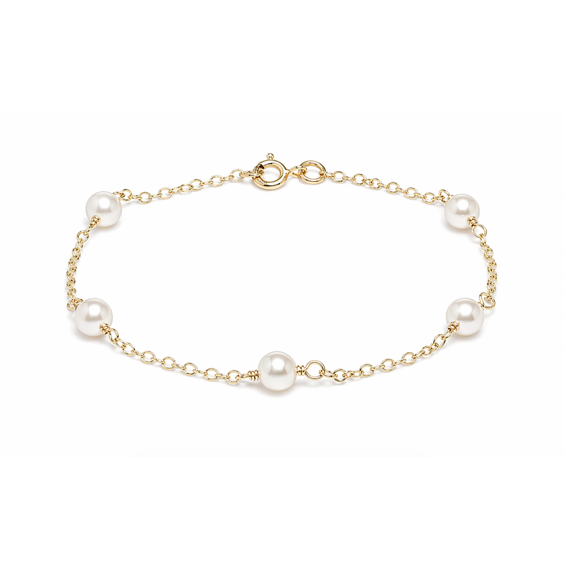 9ct Yellow Gold Pearl Trace Chain Bracelet