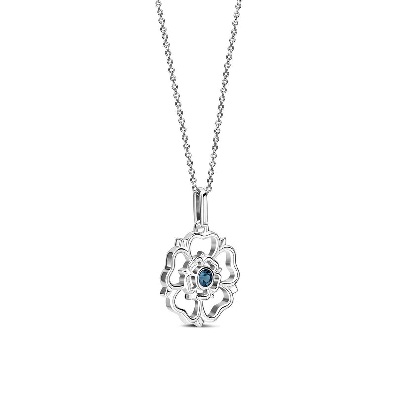 Sterling Silver London Blue Topaz Yorkshire Rose Pendant