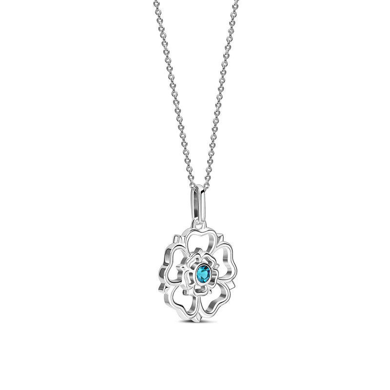 Sterling Silver Swiss Blue Topaz Yorkshire Rose Pendant