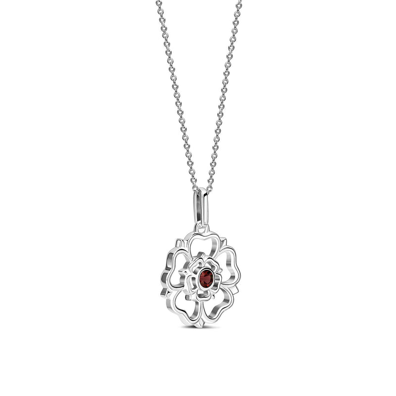 Sterling Silver Garnet Yorkshire Rose Pendant