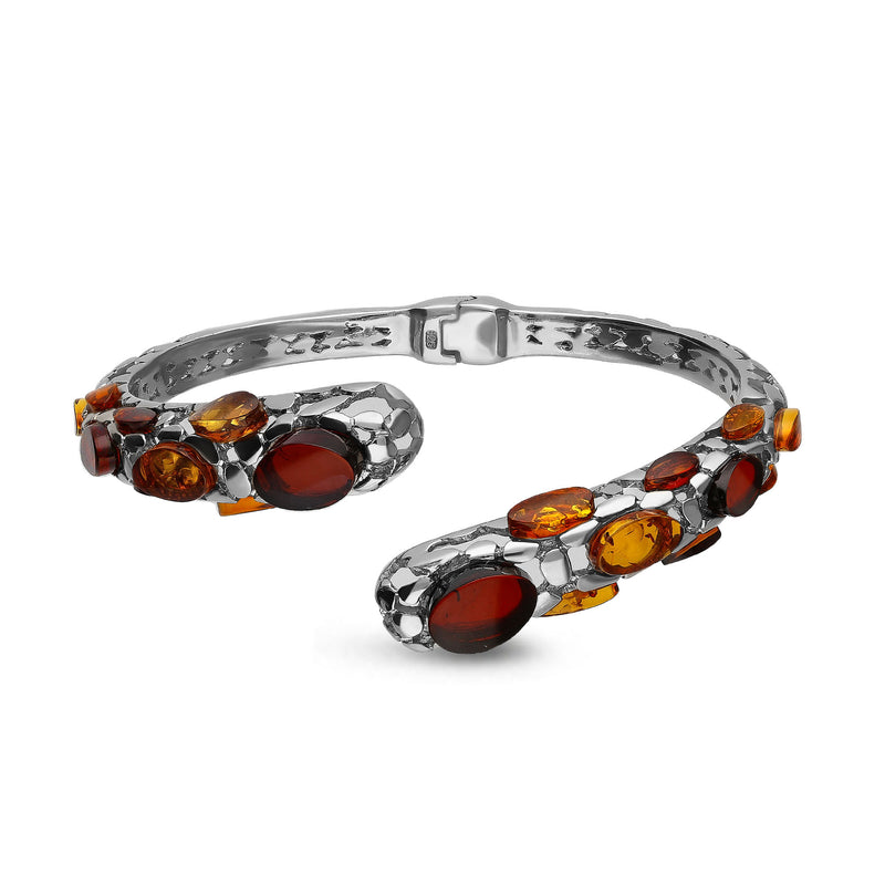 Sterling Silver Amber Elegant Snake Style Bangle