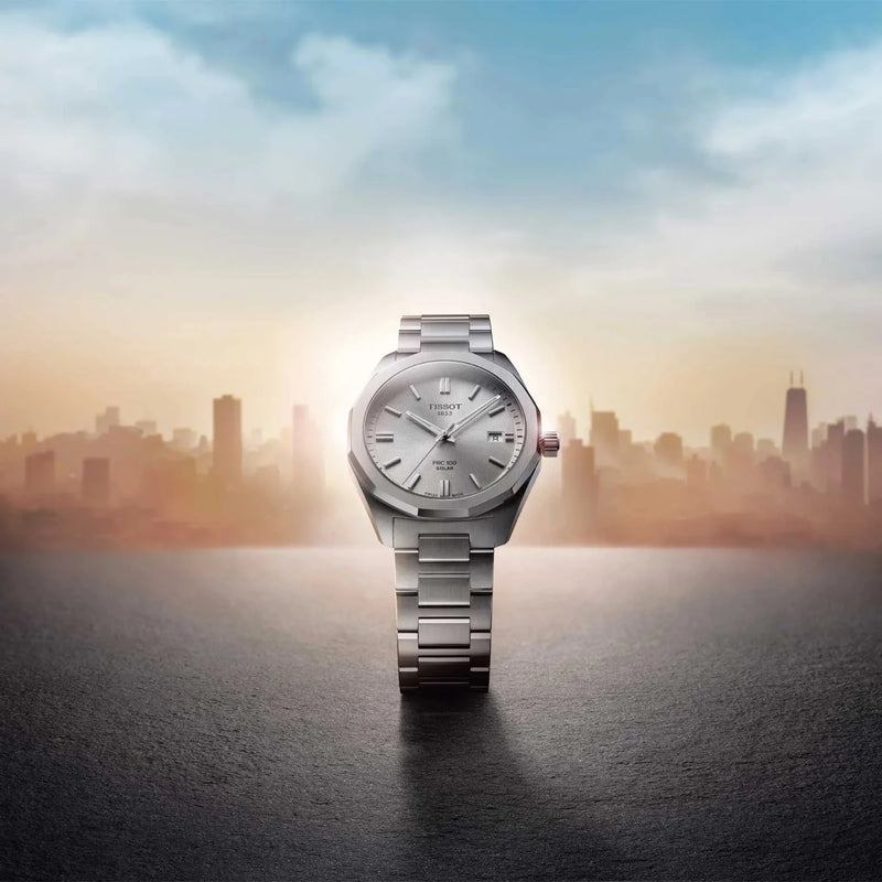 Tissot PRC 100 Solar Quartz 39mm Silver Dial Watch